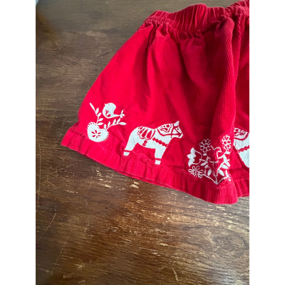 Hanna Andersson Red Corduroy Skirt 110 Nordic Horse Folk Art Elastic Waist - Picture 2 of 6